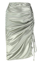 Load image into Gallery viewer, Satin Drawcord Ruched Midi Skirt
