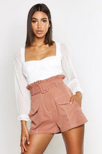 Load image into Gallery viewer, Contrast Stitch Belted Paperbag Waist Short
