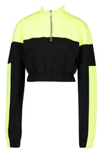 Load image into Gallery viewer, Neon Colour Block Crop High Neck Sweatshirt
