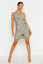 Load image into Gallery viewer, Linen Look Stripe Blazer Wrap Playsuit
