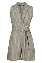 Load image into Gallery viewer, Linen Look Stripe Blazer Wrap Playsuit

