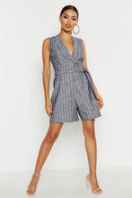 Load image into Gallery viewer, Linen Look Stripe Blazer Wrap Playsuit
