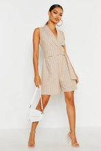 Load image into Gallery viewer, Linen Look Stripe Blazer Wrap Playsuit
