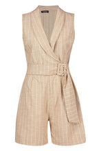 Load image into Gallery viewer, Linen Look Stripe Blazer Wrap Playsuit
