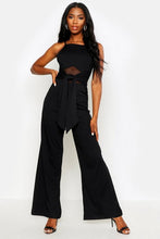 Load image into Gallery viewer, Rib Mesh Mix Tie Front Jumpsuit
