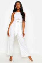 Load image into Gallery viewer, Rib Mesh Mix Tie Front Jumpsuit
