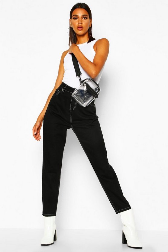 High Rise Contrast Stitch Mom Jean