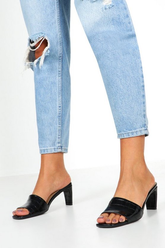 Low Flat Heel Croc Mules