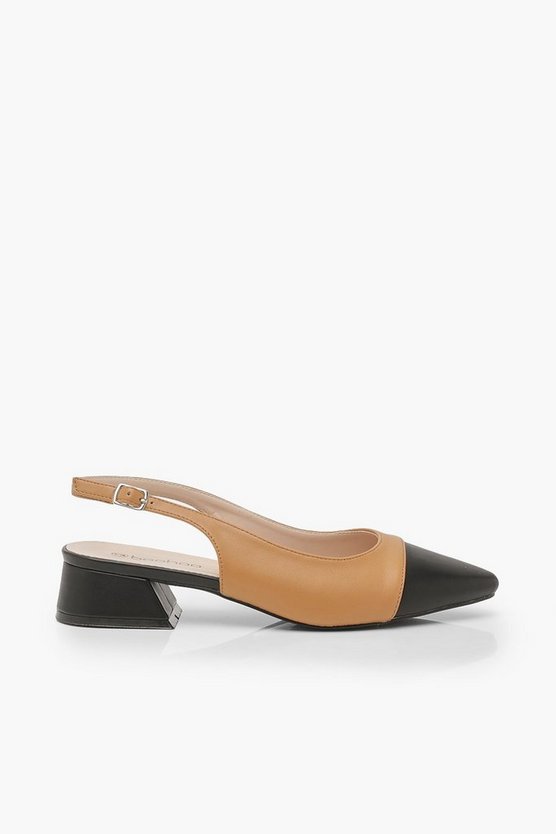 Contrast Toe Block Heel Ballets