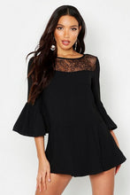Load image into Gallery viewer, Lace Panel Flare Sleeve Playsuit
