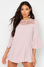 Load image into Gallery viewer, Lace Panel Flare Sleeve Playsuit
