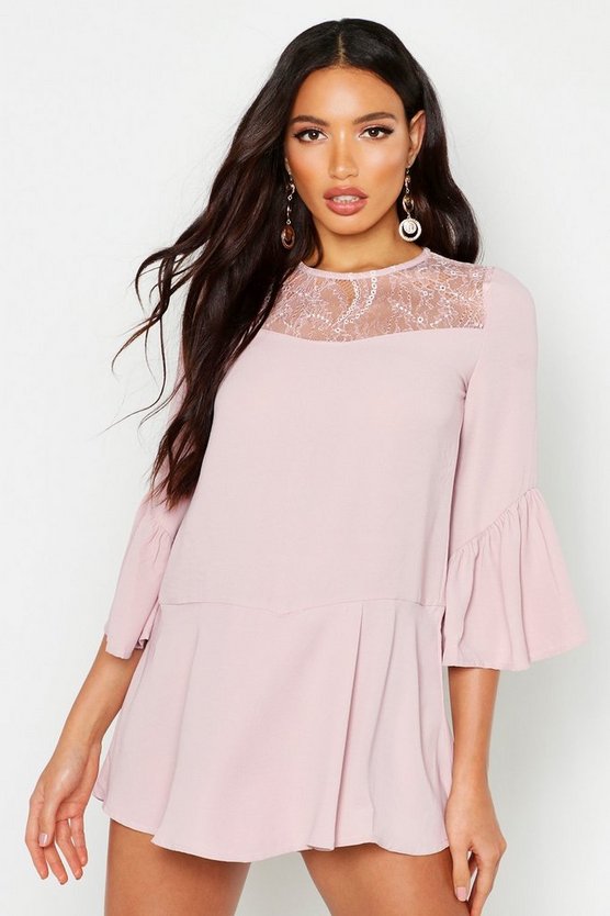 Lace Panel Flare Sleeve Playsuit