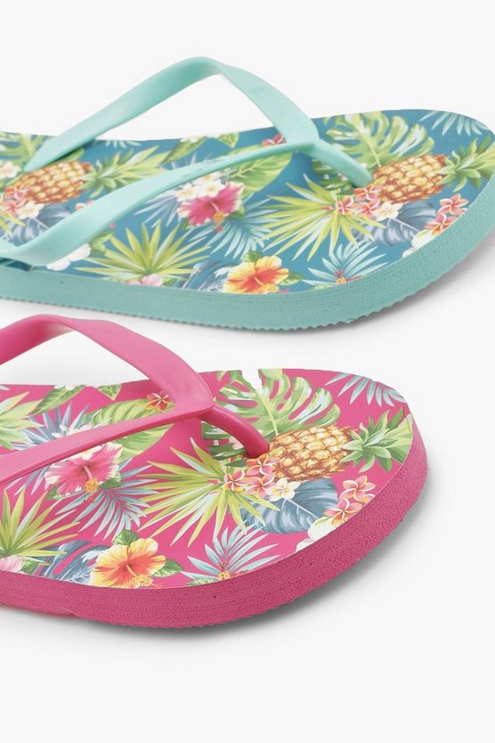 Pineapple Floral Print 2 Pack Flip Flops