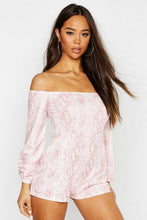 Load image into Gallery viewer, Rib Snake Bardot Balloon Sleeve Playsuit
