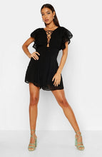 Load image into Gallery viewer, Dobby Spot Mesh Lace Up Playsuit
