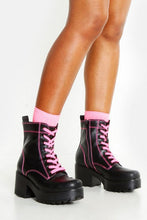 Load image into Gallery viewer, Neon Lace Up Chunky Hiker Boots

