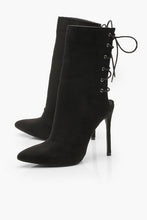 Load image into Gallery viewer, Lace Up Pointed Toe Stiletto Heel Sock Boots
