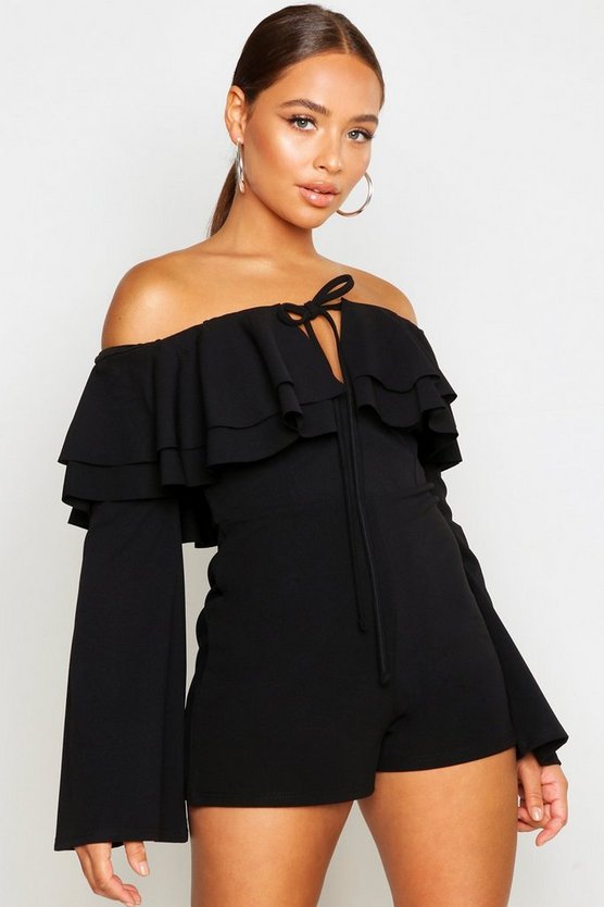 Off The Shoulder Ruffle Flare Sleeve Playsuit