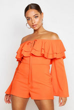 Load image into Gallery viewer, Off The Shoulder Ruffle Flare Sleeve Playsuit

