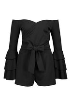 Load image into Gallery viewer, Off The Shoulder Flared Sleeve Wrap Playsuit

