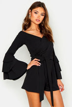 Load image into Gallery viewer, Off The Shoulder Flared Sleeve Wrap Playsuit
