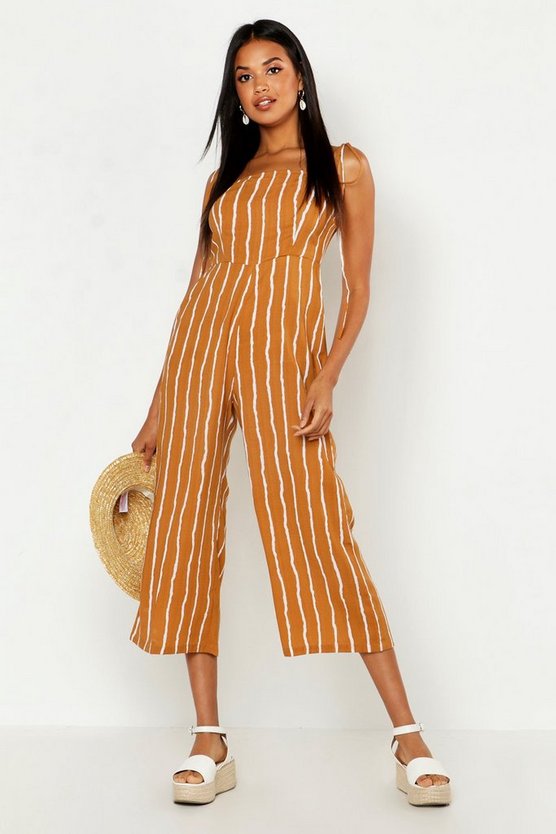 Tie Shoulder Tonal Stripe Culotte Jumpsuit
