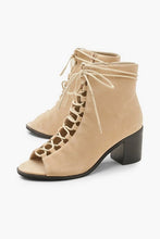 Load image into Gallery viewer, Lace Up Peep Toe Block Heel Shoe Boots
