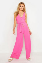 Load image into Gallery viewer, Horn Button Rib Tie Belt Pocket Jumpsuit
