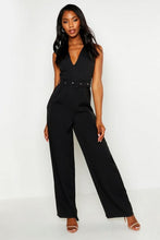 Load image into Gallery viewer, Self Belt V Neck Wide Leg Jumpsuit
