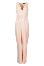 Load image into Gallery viewer, Self Belt V Neck Wide Leg Jumpsuit
