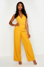 Load image into Gallery viewer, Self Belt V Neck Wide Leg Jumpsuit
