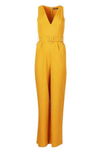 Load image into Gallery viewer, Self Belt V Neck Wide Leg Jumpsuit

