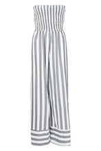 Load image into Gallery viewer, Linen Stripe Shirred Backless Wide Leg Jumpsuit
