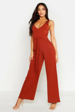 Load image into Gallery viewer, Linen Look Wrap Front Buckle Jumpsuit
