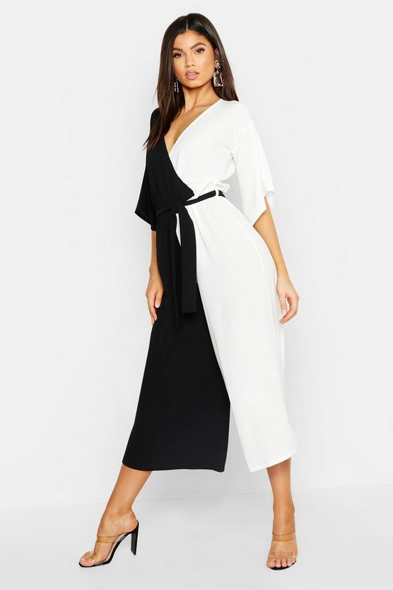 Contrast Belted Wrap Jumpsuit