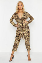 Load image into Gallery viewer, Leopard Print Collared Wrap Belted Jumpsuit
