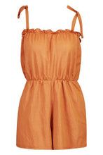 Load image into Gallery viewer, Tie Shoulder Ruffle Linen Look Playsuit
