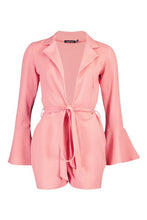 Load image into Gallery viewer, Plunge Belted Flare Sleeve Playsuit
