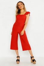 Load image into Gallery viewer, Frill Detail Shirred Culotte Jumpsuit
