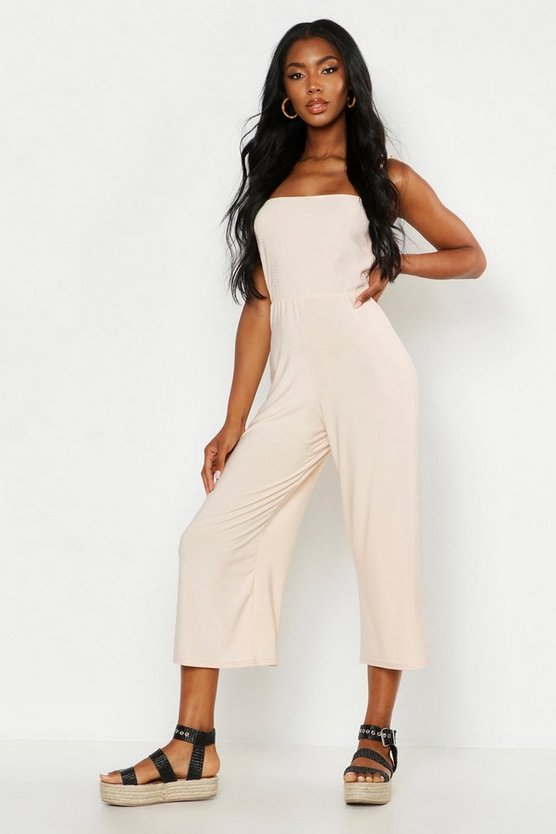 Shirred Detail Tie Strap Jumpsuit