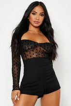 Load image into Gallery viewer, Cupped Polka Dot Mesh Long Sleeved Playsuit
