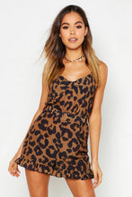 Load image into Gallery viewer, Woven Leopard Print Belted Ruffle Hem Playsuit
