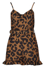 Load image into Gallery viewer, Woven Leopard Print Belted Ruffle Hem Playsuit
