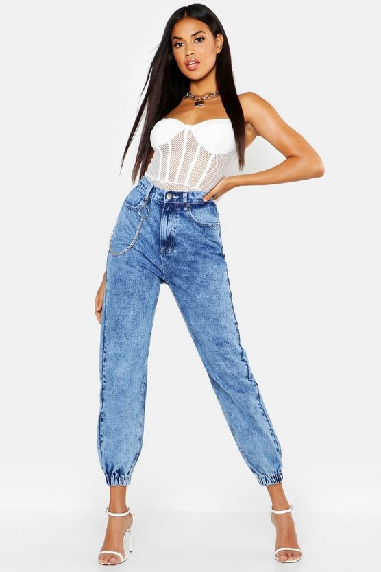 Elastic Cuff Bottom High Waist Jean