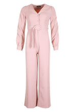 Load image into Gallery viewer, Button Detail Belted Wide Leg Jumpsuit
