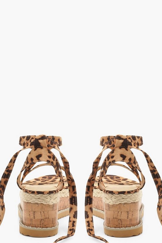 Wrap Strap Leopard Espadrille Flatforms