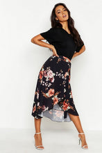 Load image into Gallery viewer, Floral Wrap Ruffle Midi Skirt
