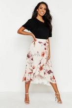 Load image into Gallery viewer, Floral Wrap Ruffle Midi Skirt
