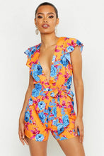 Load image into Gallery viewer, Plunge Front Ruffle Sleeved Playsuit
