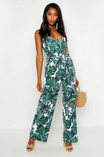 Load image into Gallery viewer, Wrap Front Tie Waist Palm Print Culotte Jumpsuit

